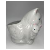 White Ceramic Cat Planter, Made in China
