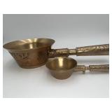 2 Vintage Korean Brass Hanging Water Dipper Set