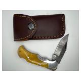 Yellow Damascus Folding Knife