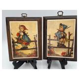 2 Vtg M.I. Hummel Wooden Wall Plaques w/Prints