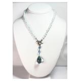 Blue Mother-of-Pearl Necklace & Blue Crystal Drop