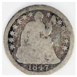 1847 Seated Liberty Half Dime 90% Silver