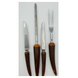 4 Piece VTG Meat Carving Set Faux Stag-Horn