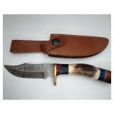 Hand-Forged Damascus Steel Stag Hunting Knife