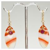 14K Gold Banded Agate Dangle Pierced Earrings