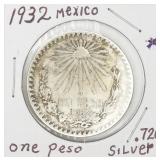 1932 Mexico Un Peso Silver Coin 72% Silver