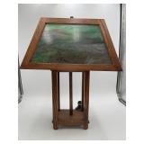Mission Oak Green Slag Glass Lamp