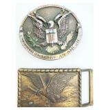 2 VTG Patriotic American Themed Belt Buckles