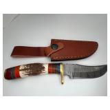Hand-Forged Damascus Steel Stag Hunting Knife