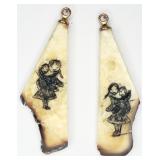 Pairs of Hand Engraved Eskimos on Bone Earrings