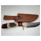 Hand-Forged Damascus Steel Stag Hunting Knife