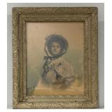Antique Hand Tinted Portrait Photo in Gilded Frame