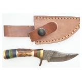 Custom Damascus Steel Trailing Point Hunting Knife