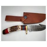 Hand-Forged Damascus Steel Stag Hunting Knife