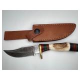 Hand-Forged Damascus Steel Stag Hunting Knife