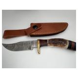 Hand-Forged Damascus Steel Stag Hunting Knife