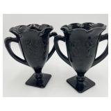 2 L.E. Smith Black Amethyst Nymph Vase