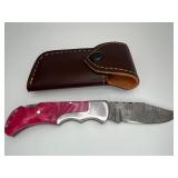 Pink Damascus Folding Knife
