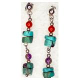 925 Turquoise & Coral Dangle Earrings