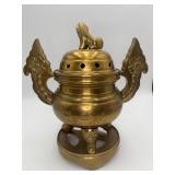 Vtg Brass Foo Dog Chinese Censer Incense Burner