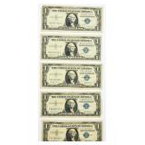 5 Series 1957 Blue Seal $1 Silver Certificates