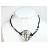 Abalone & Leather Choker Style Necklace