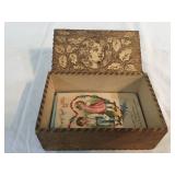 WOOD POSTCARD BOX WITH POSTCARDS