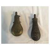 2 - BRASS POWDER HORNS