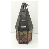 Metal and stained glass oil lantern
