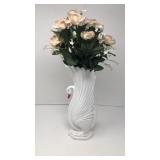Ceramic swan vase with artificial flowers