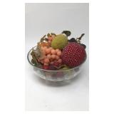Beaded artificial fruit with glass bowl