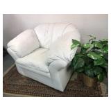 Overstuffed White Leather Armchair