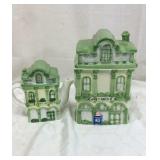 Post office cookie jar and tea kettle