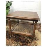 Vintage End Table in Casters w/ caned shelf