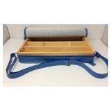 Blue faux leather and wood carrying case