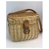 Wicker picnic basket w/ leather straps