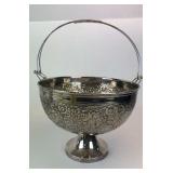 Hammered Silver Plate Floral Bowl w/ Handle