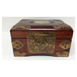 Vintage oriental brass and wood jewelry box