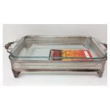 Fire king casserole dish and Sheffield silver