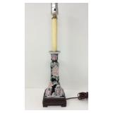 Handpainted oriental porcelain and Wood lamp