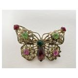 1.5" Gold Tone Butterfly Brooch w/ Gems