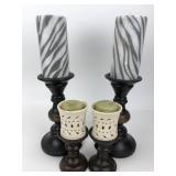 4 Vintage Wooden Candle Stick Holders