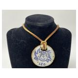 Vintage Pottery Astrology Leo Necklace