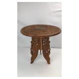 Vintage Hand Carved Indian Side Table Brass Inlay