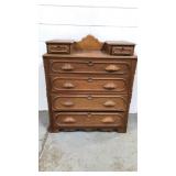 Antique Carved Wood Leaf Handle Dresser