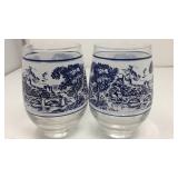 Two Libbey glass forest scene curved tumblers