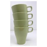 Four green IKEA ceramic coffee mugs