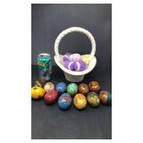 Ceramic basket w/ Wooden & Ceramic Eggs