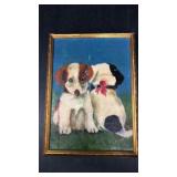 Vintage Folk Art Puppy Dog Painting