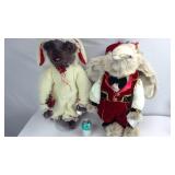 Box of stuffed Christmas dolls, artificial flowers